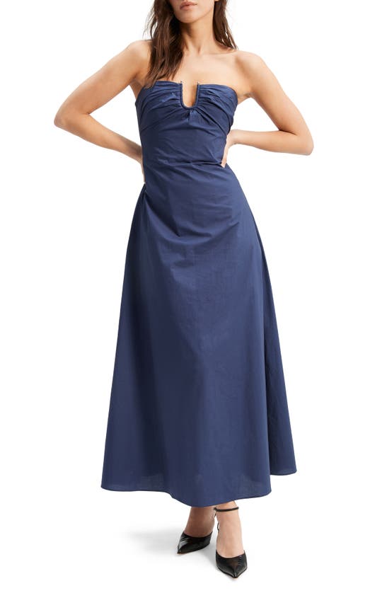 Shop Bardot Lora Strapless Cotton Poplin Maxi Dress In Navy