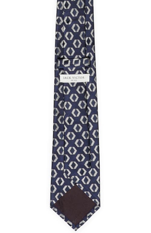 Jack Victor Bishop Geometric Print Silk Tie In Navy