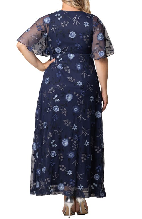 Shop Kiyonna Embroidered Elegance Floral Gown In Twilight Blooms