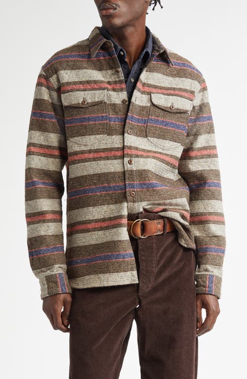 Shop Double Rl Stripe Cotton Blend Button-up Shirt In Brown Multi