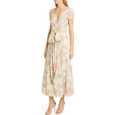 Red Valentino Floral Fil Coupe Faux Wrap Dress, 0 6IT - Ivory