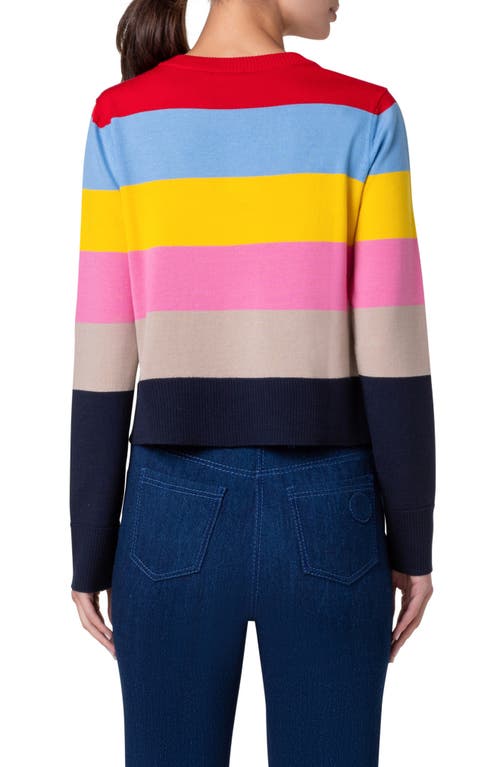 Akris Punto Colorblock Stripe Crewneck Sweater In Blue Multicolor