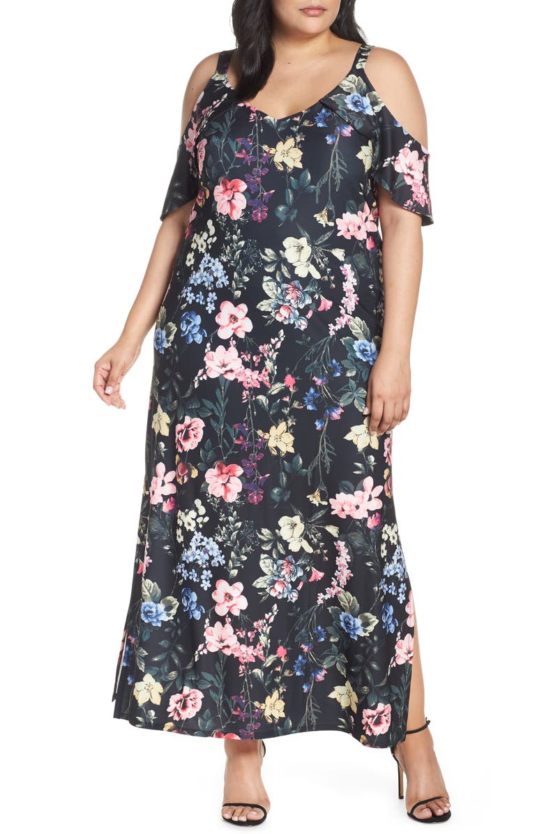 RACHEL Rachel Roy Cold Shoulder Floral Maxi Dress (Plus Size) | Nordstrom