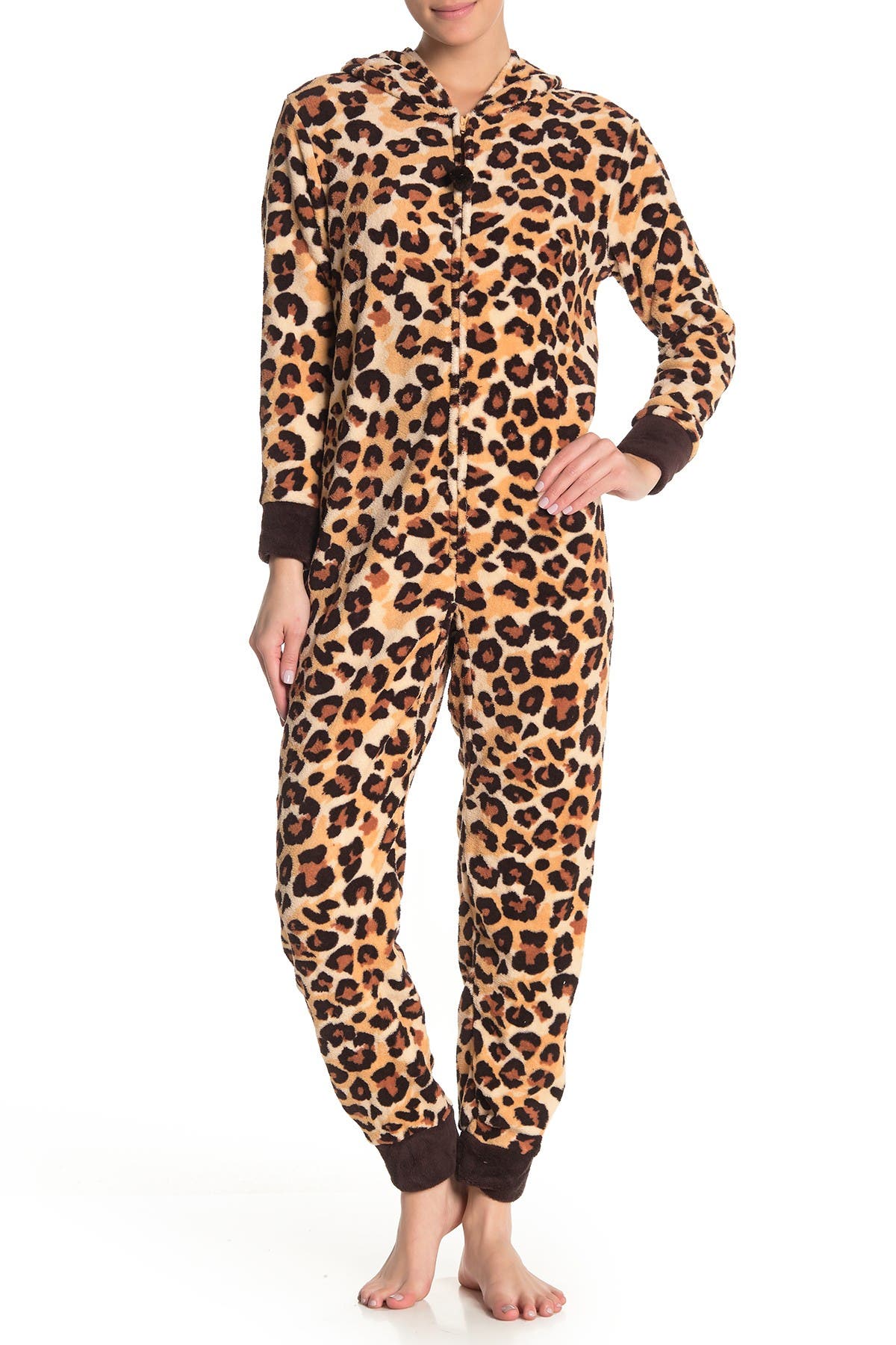 Pj Couture Leopard Print Fleece Front Zip One Piece Pajama Nordstrom Rack