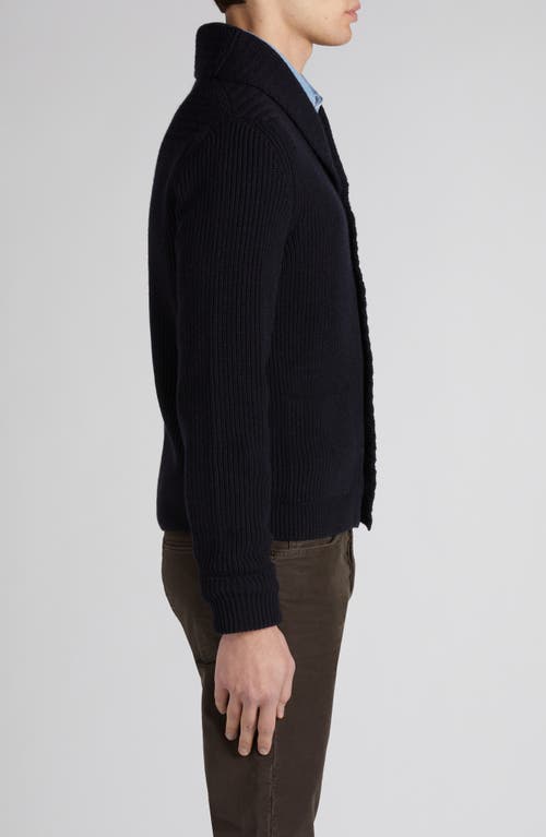 Tom Ford Cashmere Knit Sweater With Buffalo Horn Buttons And Shawl Collar In Hb906 Midnight Navy