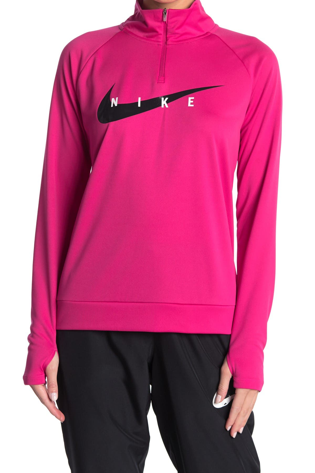 Nike Swoosh Half Zip Mid Layer Top In Pink In Fireby/black