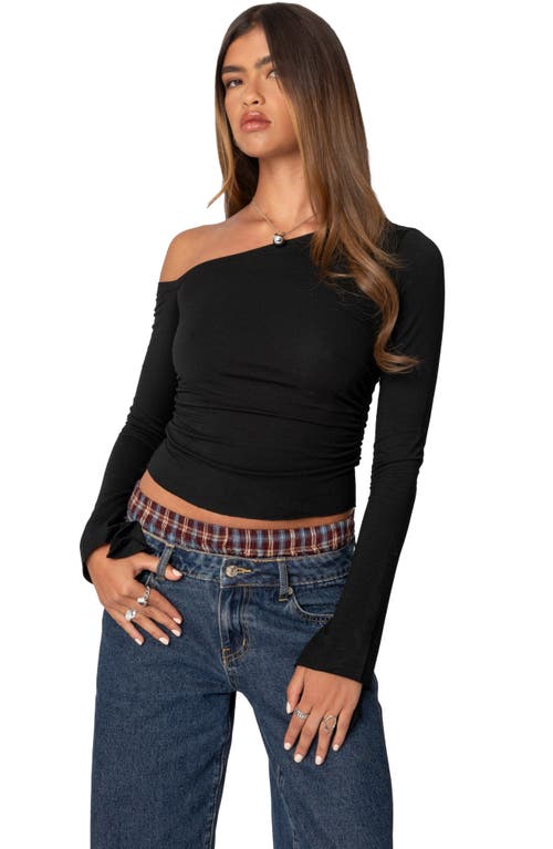 Edikted Stacie Ruched One-shoulder Top In Black