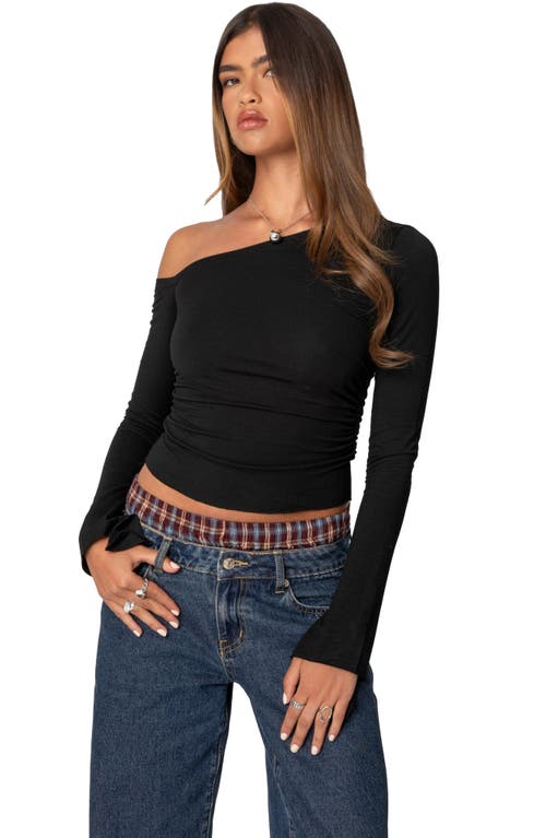 Shop Edikted Stacie Ruched One-shoulder Top In Black