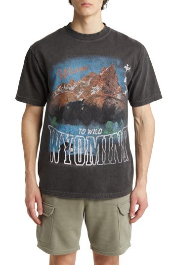 Shop Alpha Collective Wyoming Cotton Graphic T-shirt In Washed Black