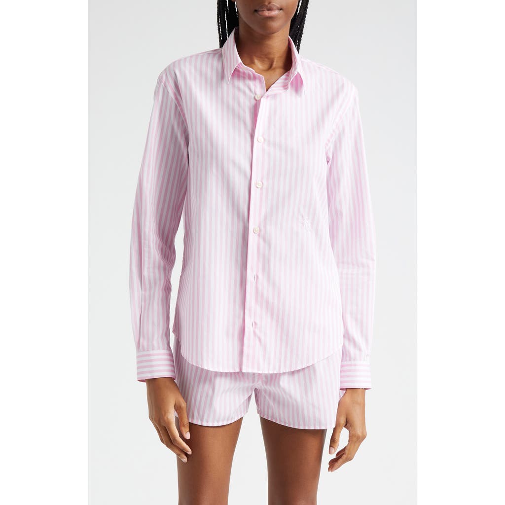 Sporty And Rich Sporty & Rich Stripe Cotton Button-up Shirt In White/pink Large Stripe
