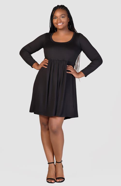 Shop 24seven Comfort Apparel Long Sleeve Knit Babydoll Dress In Black