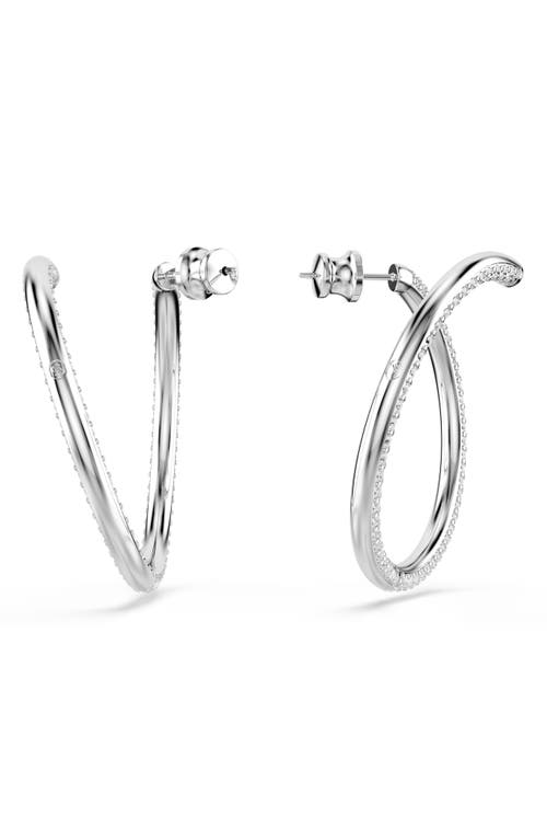 Shop Swarovski Dextera Pavé Crystal Hoop Earrings In Silver