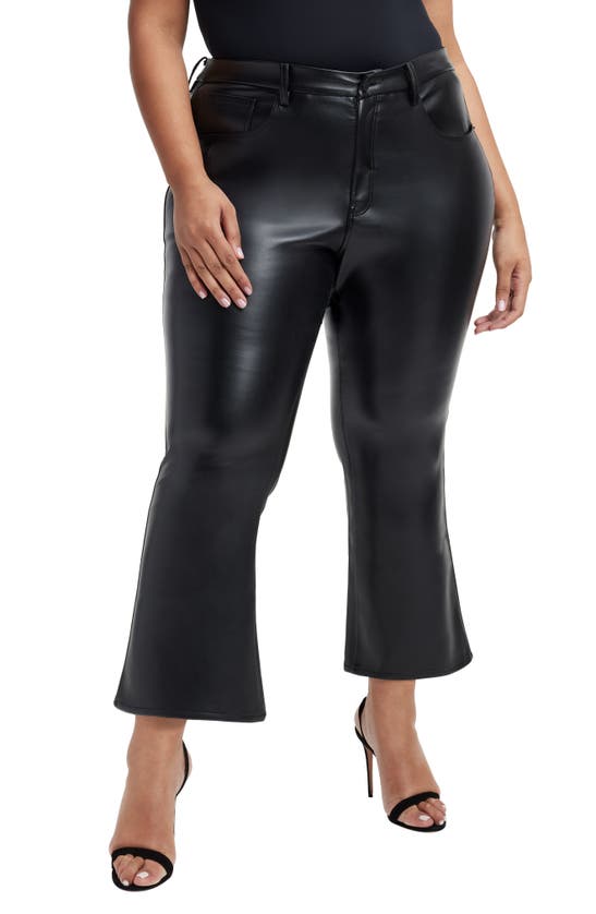 Shop Good American Good Legs Crop Faux Leather Mini Bootcut Pants In Black001