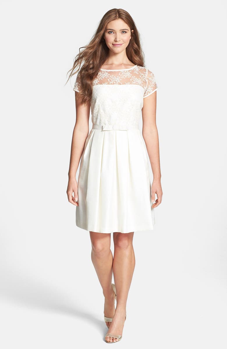 Taylor Dresses Lace Bodice Shantung Fit & Flare Dress | Nordstrom