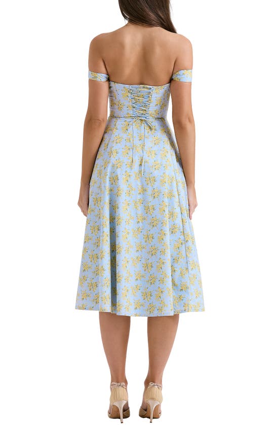 Shop House Of Cb Saira Floral Lace-up Corset Cocktail Dress In Print Light Blue