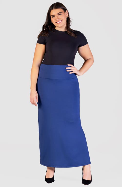 Shop 24seven Comfort Apparel Side Slit Knit Maxi Skirt In Navy