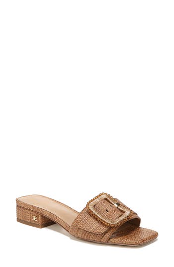 Sam Edelman Women's Deacon Square Toe Buckle Block Heel Slide Sandals In Cuoio