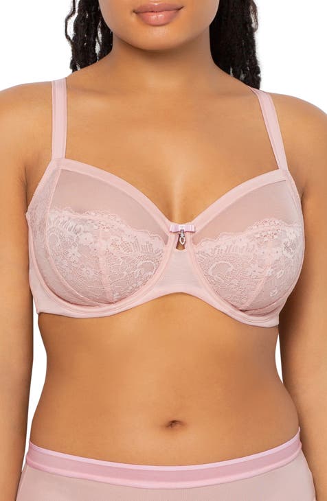 Curvy Couture Women's Solid Sheer Mesh Full Coverage Unlined Underwire Bra  Blushing Rose 38DDD