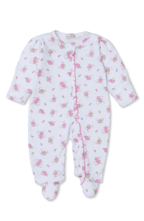 Kissy Kissy Rose Print Pima Cotton Zip Footie in White/Pink 