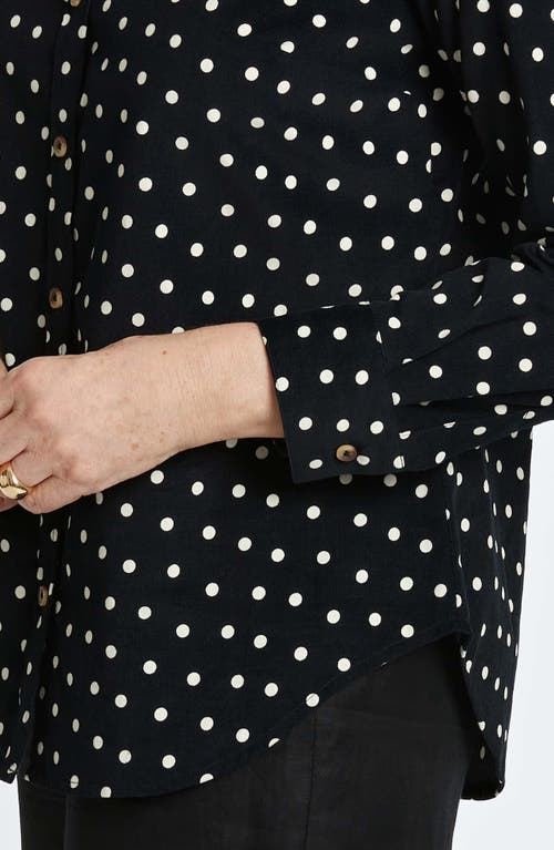 Foxcroft Haven Polka Dot Corduroy Button-up Shirt In Black/ivory