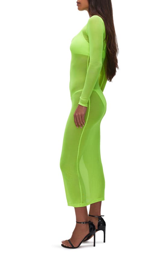 Shop Good American Mesh Swim Cover-up Maxi Dress In Electric Lime002