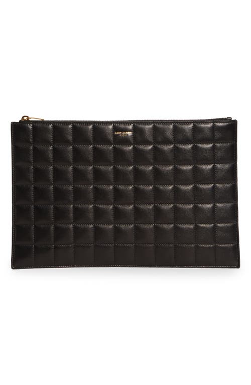 Saint Laurent Quilted Leather Tablet Pouch in Noir at Nordstrom