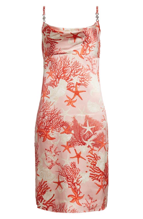 Shop Versace Barocco Sea Print Cowl Neck Silk Satin Dress In Dusty Rose Coral Bone