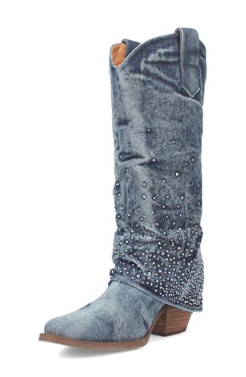 Shop Dingo Eye Candy Knee High Denim Western Boot In Blue