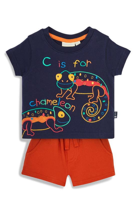 Shop Jojo Maman Bébé Jojo Maman Bebe Chameleon Embroidered T-shirt & Shorts Set In Cobalt
