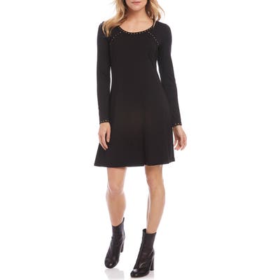 Karen Kane Erin Studded Long Sleeve A-Line Dress, Black