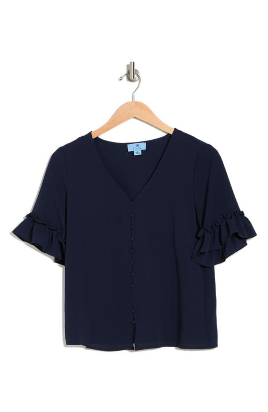 Cece Flutter Sleeve Top In Navy Blue