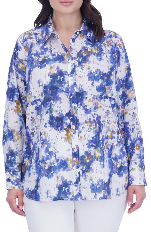 Foxcroft Meghan Abstract Floral Cotton Button-Up Shirt Blue Multi at Nordstrom