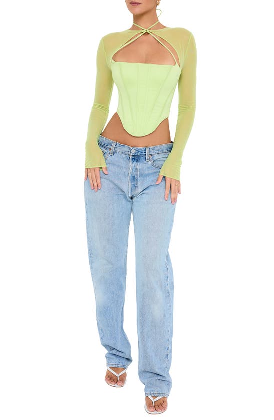 Shop Mistress Rocks Chest Cutout Long Sleeve Corset Top In Lime Leaf