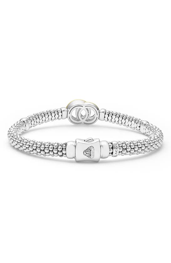 Shop Lagos Signature Caviar Diamond Interlock Circle Bracelet In Silver