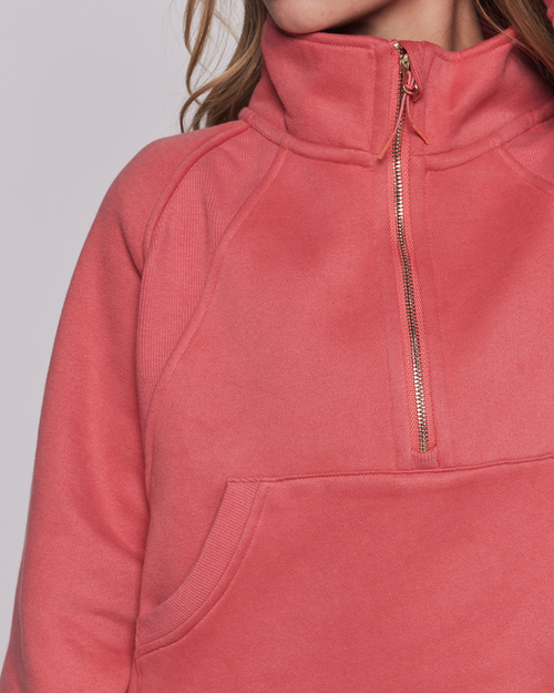 Shop Rebody Active Effortless Fleece Crop Half Zip Sweatshirt In Goji Berry