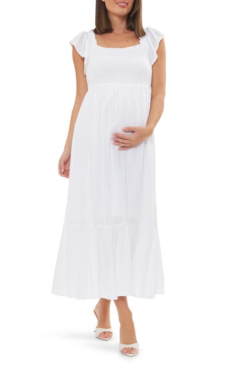 Ethel Ruched Halter Dress in White