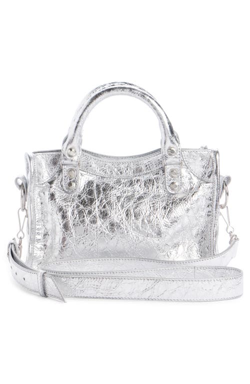 Balenciaga Mini Le City Metallic Lambskin Leather Handbag In 8122 Silver