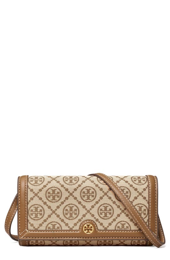 Tory Burch T Monogram Jacquard Wallet Crossbody In Hazelnut