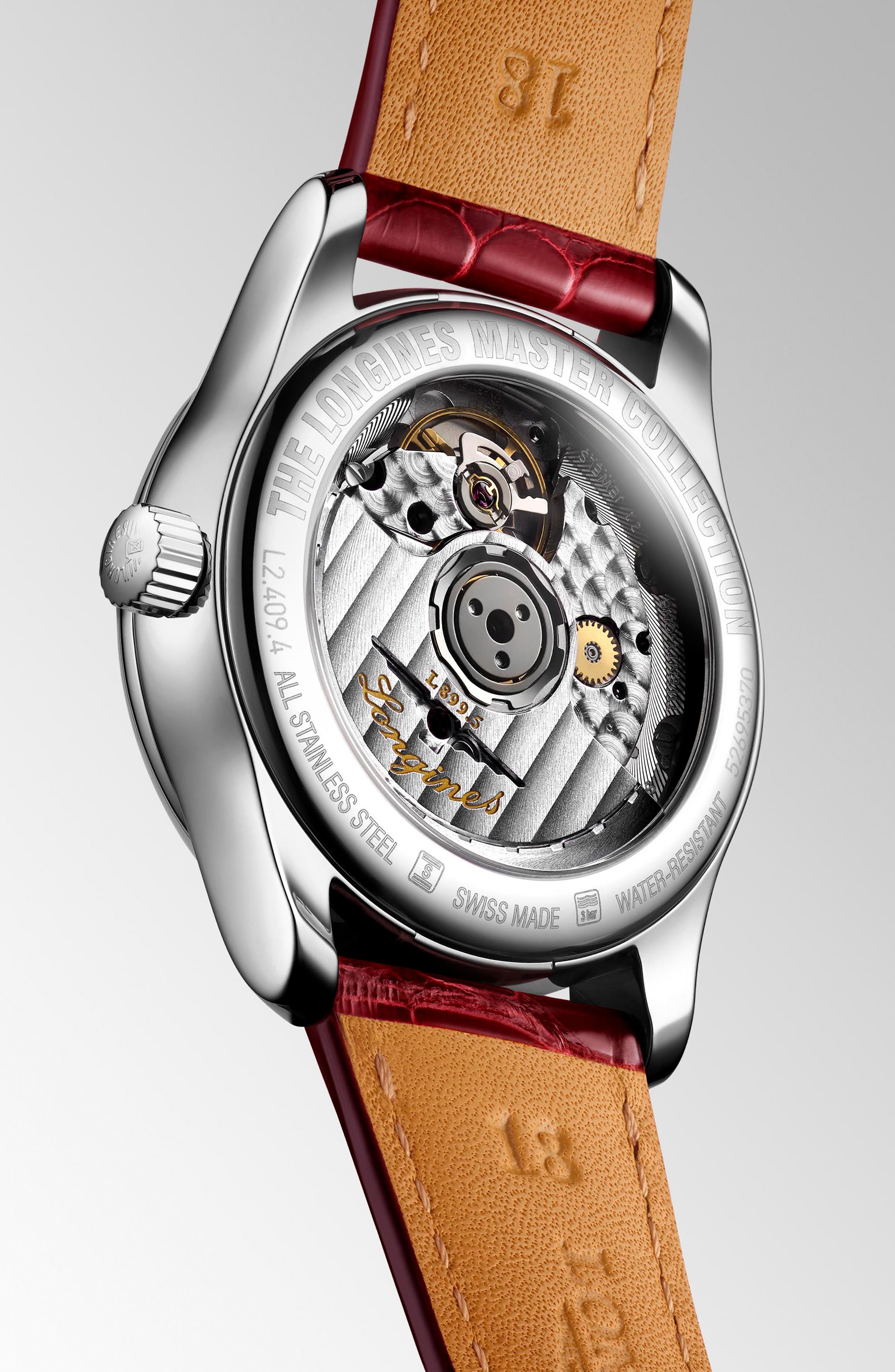 Longines Master Leather Strap Watch, 34mm Nordstrom