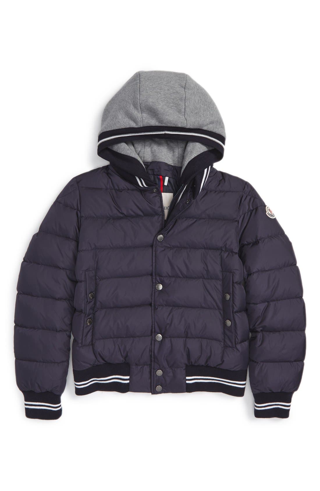 Moncler 'Auberie' Hooded Down Varsity Jacket (Toddler Boys, Little Boys
