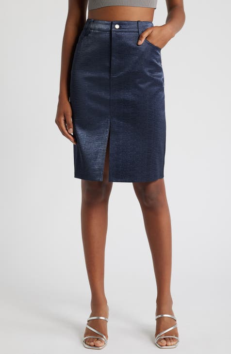 High waisted navy leather skirt best sale