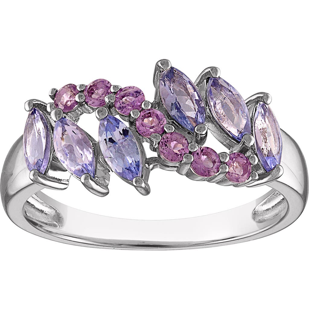 Fzn Sterling Silver Amethyst & Tanzanite Statement Ring In Silver/tanzanite/amethyst
