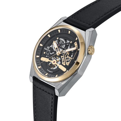 Heritor Automatic Amadeus Semi-skeleton Leather-band Watch In Gold/black