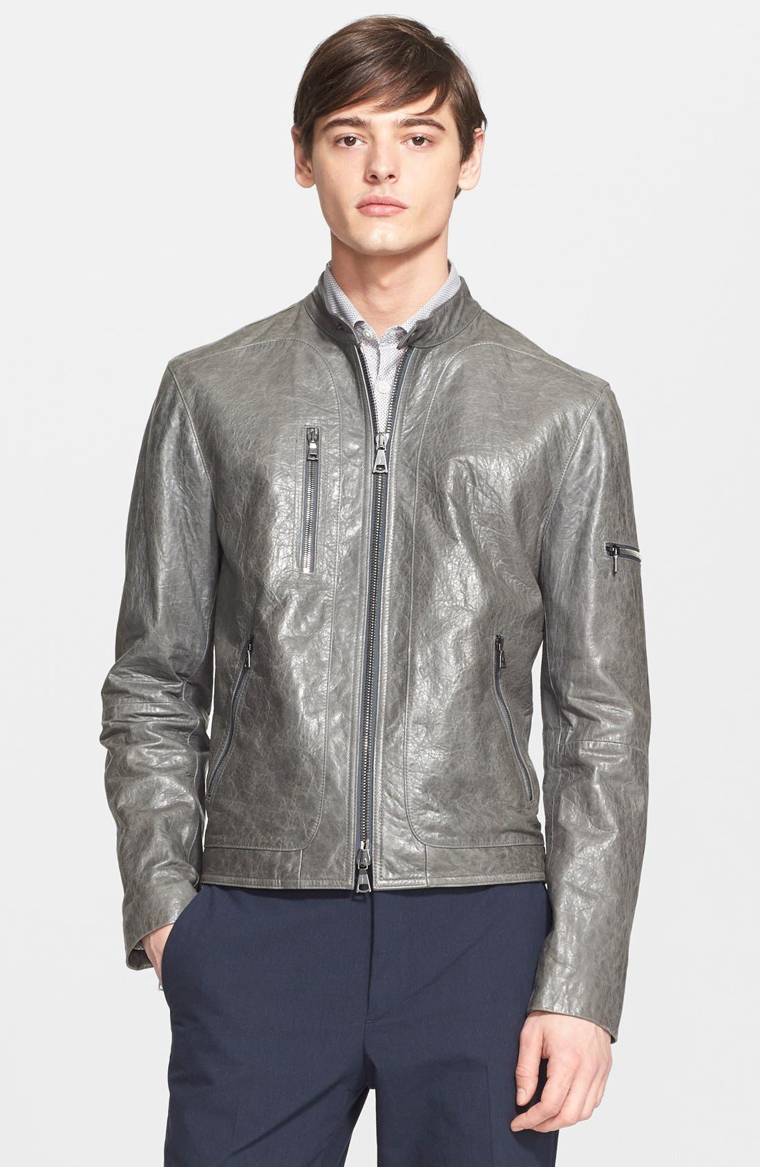 John Varvatos Collection Pebbled Leather Moto Jacket Nordstrom