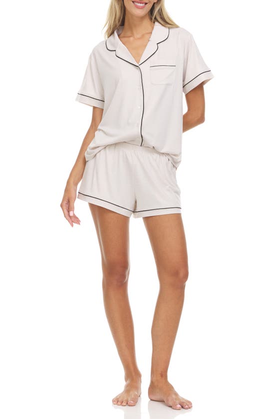 Flora By Flora Nikrooz Women's Annie Button Down Shorty Notch Pajama Set, 2 Piece In Beige
