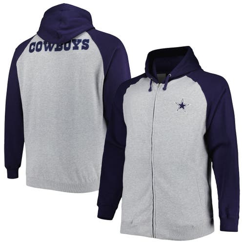 PROFILE Men's Heather Gray Dallas Cowboys Big & Tall Fleece Raglan Full-Zip Hoodie Jacket