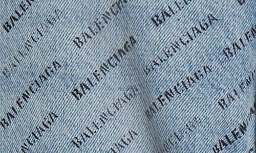 Shop Balenciaga Logo Print Side Buckle Loose Fit Jeans In Iced Blue