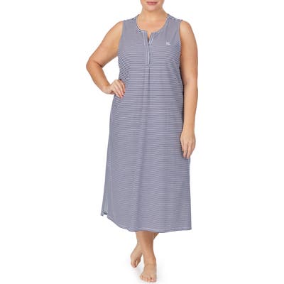 Plus Size Lauren Ralph Lauren Stripe Ballet Nightgown, Blue