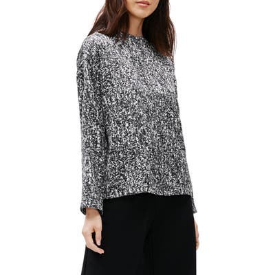 Eileen Fisher Funnel Neck Silk & Cotton Top, Black