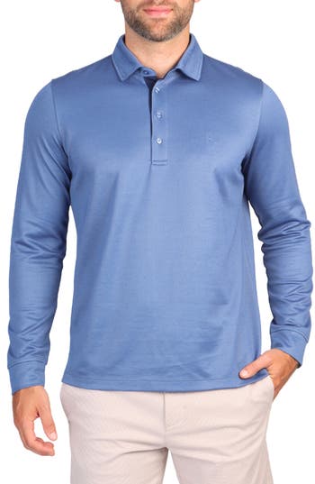 Tailorbyrd Long Sleeve Modal Polo In Slate Blue